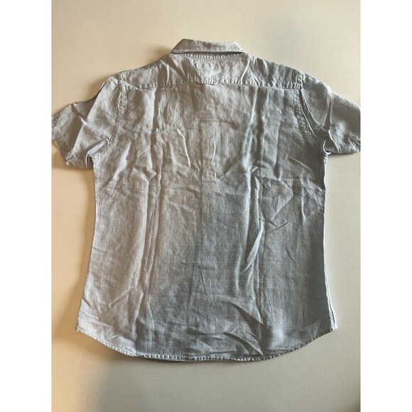 Banana Republic Men's Blue Stripe Linen Slim Fit Short Sleeve Shirt Size M - Picture 6 of 6